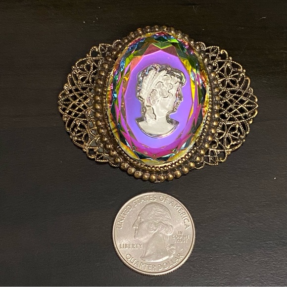 Stunning Vintage Watermelon Intaglio Cameo Grass Brooch 29.8g - Picture 5 of 11